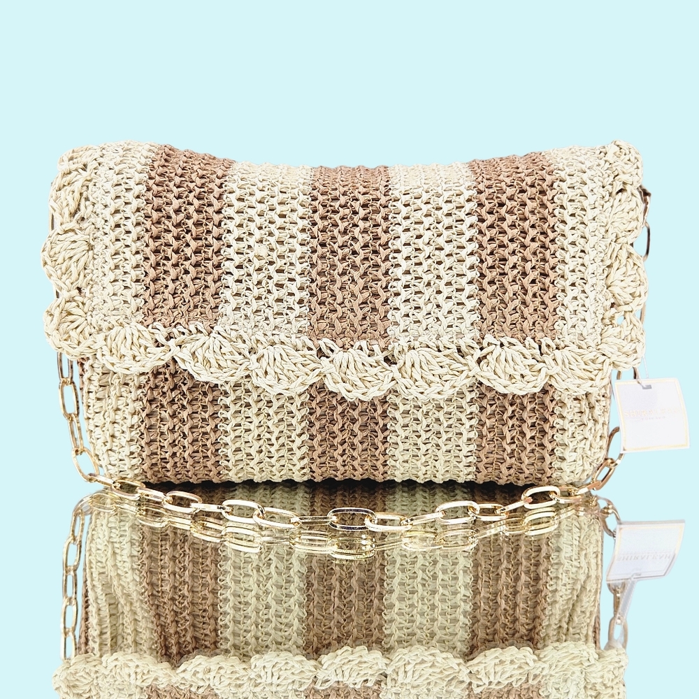 Shiraleah Chicago Purse Bag Sandy Paper Straw Shoulder Bag Chain Boho Vacation